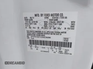 2012 Ford F-150 XL with VIN 1FTFX1EF1CKE39290, listed as a IAAI auction lot 41488039 with 122,268 mi miles. Bid and sale history available at carsss.com. Image 9.