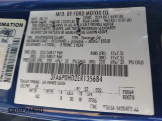 2014 Ford Fusion SE with VIN 3FA6P0HD2ER135684, listed as a IAAI auction lot 42043721 with 161,365 mi miles. Bid and sale history available at carsss.com. Image 9.