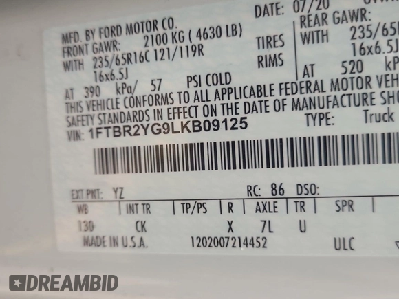 2020 Ford Transit Cargo с VIN 1FTBR2YG9LKB09125, выставлен на аукционе IAAI как лот 42720871 с пробегом 98 738 миль миль и . История ставок и продаж доступна на DreamBid. Изображение 24.
