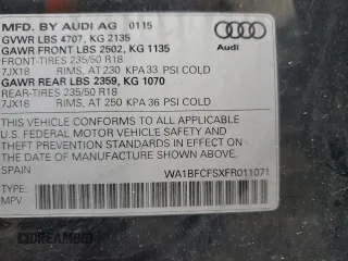 2015 Audi Q3 Premium Plus z VIN WA1BFCFSXFR011071, wystawiony jako Copart lot #85310414 z przebiegiem 185 067 mil mil oraz Czysty tytuł • Clean title. Historia ofert i sprzedaży dostępna na DreamBid. Obrazek 12.