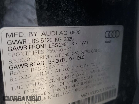 2020 Audi Q3 S line Prestige with VIN WA1FECF30L1106522, listed as a Copart auction lot 81418994 with 75,596 mi miles and Salvage Title. Bid and sale history available at carsss.com. Image 15.