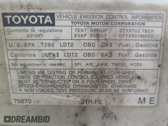 2013 Toyota Tacoma with VIN 5TFTX4CN0DX023945, listed as a IAAI auction lot 42848918 with 322,066 mi miles and . Bid and sale history available at DreamBid. Image 50.