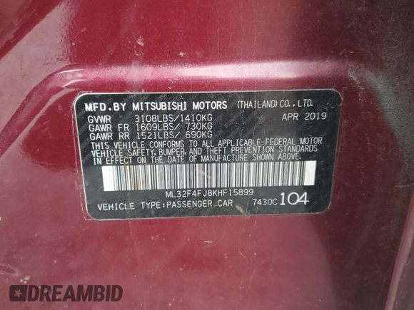2019 Mitsubishi Mirage SE z VIN ML32F4FJ8KHF15899, wystawiony jako Copart lot #51231325 z przebiegiem 73 569 mil mil oraz Szkoda całkowita • Salvage title. Historia ofert i sprzedaży dostępna na DreamBid. Obrazek 12.