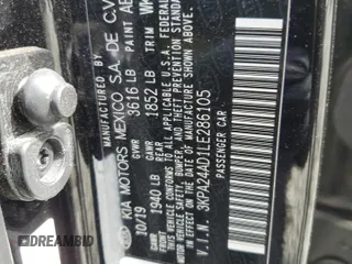 2020 Kia Rio LX with VIN 3KPA24AD1LE286105, listed as a Copart auction lot 53278155 with 0 mi miles and Salvage Title. Bid and sale history available at carsss.com. Image 14.