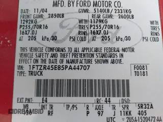 2005 Ford Ranger XLT z VIN 1FTZR45E85PA44707, wystawiony jako IAAI lot #42295899 z przebiegiem 187 735 mil mil oraz . Historia ofert i sprzedaży dostępna na DreamBid. Obrazek 9.