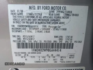 2008 Ford Taurus X SEL with VIN 1FMDK02W98GA44414, listed as a IAAI auction lot 42762543 with 266,091 mi miles and . Bid and sale history available at DreamBid. Image 9.