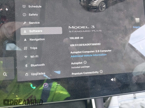2019 Tesla Model 3 Mid Range with VIN 5YJ3E1EA0KF399082, listed as a IAAI auction lot 41697100 with 138,998 mi miles and . Bid and sale history available at carsss.com. Image 15.