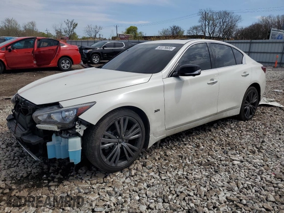 2020 Infiniti Q50 Luxe with VIN JN1EV7AR2LM254113, listed as a Copart auction lot 53379655 with 56,099 mi miles and Salvage title. Bid and sale history available at DreamBid. Image 1.
