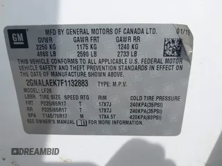 2015 Chevrolet Equinox LS with VIN 2GNALAEK7F1132883, listed as a IAAI auction lot 42126719 with 132,936 mi miles. Bid and sale history available at carsss.com. Image 9.