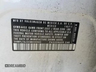 2012 Volkswagen Jetta TDI with VIN 3VWPL7AJ3CM639963, listed as a Copart auction lot 56574645 with 54,633 mi miles and Salvage title. Bid and sale history available at DreamBid. Image 12.