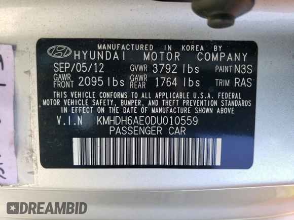 2013 Hyundai Elantra Coupe GS PZEV with VIN KMHDH6AE0DU010559, listed as a Copart auction lot 59208114 with 0 mi miles and Salvage Title. Bid and sale history available at carsss.com. Image 14.