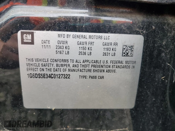 2012 Cadillac CTS Premium with VIN 1G6DS5E34C0127322, listed as a Copart auction lot 51816945 with Not provided miles and Clean title. Bid and sale history available at DreamBid. Image 12.