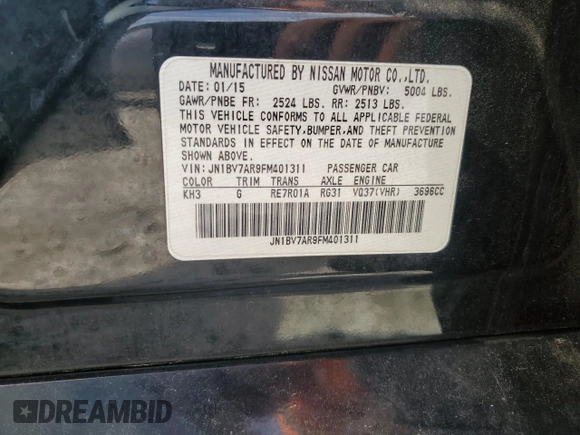 2015 Infiniti Q50 Premium z VIN JN1BV7AR9FM401311, wystawiony jako Copart lot #57159075 z przebiegiem 79 133 mil mil oraz Szkoda całkowita • Salvage title. Historia ofert i sprzedaży dostępna na DreamBid. Obrazek 12.