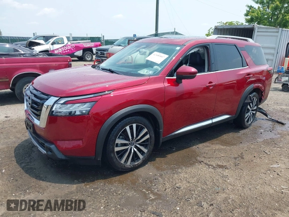 2023 Nissan Pathfinder Platinum with VIN 5N1DR3DJXPC234002, listed as a IAAI auction lot 42480807 with 21,477 mi miles and . Bid and sale history available at DreamBid. Image 17.