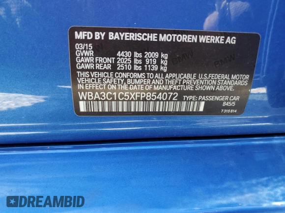2015 BMW 3 Series 328i with VIN WBA3C1C5XFP854072, listed as a Copart auction lot 46125275 with 79,024 mi miles and Salvage Title. Bid and sale history available at carsss.com. Image 12.