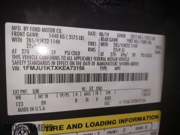 2019 Ford Expedition Limited with VIN 1FMJU1KTXKEA73156, listed as a IAAI auction lot 41549813 with 63,128 mi miles. Bid and sale history available at carsss.com. Image 9.