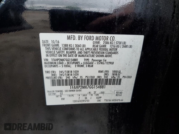 2016 Ford Police Interceptor with VIN 1FAHP2MK7GG154881, listed as a Copart auction lot 54766645 with Not provided miles and Clean title. Bid and sale history available at DreamBid. Image 12.