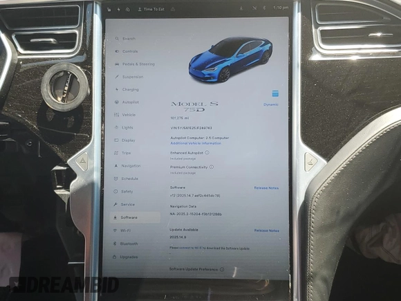 2018 Tesla Model S 75D with VIN 5YJSA1E25JF249743, listed as a Copart auction lot 59636235 with 101,275 mi miles and Salvage title. Bid and sale history available at DreamBid. Image 9.