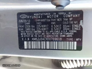 2013 Hyundai Tucson GLS with VIN KM8JU3ACXDU769618, listed as a IAAI auction lot 41758074 with 148,848 mi miles. Bid and sale history available at carsss.com. Image 9.