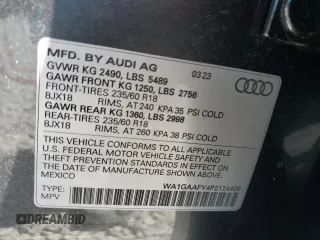 2023 Audi Q5 S line Premium with VIN WA1GAAFY4P2124408, listed as a Copart auction lot 57766075 with 14,286 mi miles and Salvage title. Bid and sale history available at DreamBid. Image 13.