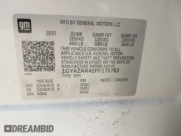 2023 Cadillac XT4 FWD Luxury with VIN 1GYAZAR41PF170763, listed as a IAAI auction lot 42585594 with 48,130 mi miles and . Bid and sale history available at DreamBid. Image 9.