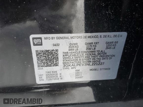 2022 GMC Terrain SLT with VIN 3GKALPEV3NL221227, listed as a Copart auction lot 45085355 with 35,341 mi miles and Non Repairable. Bid and sale history available at carsss.com. Image 13.