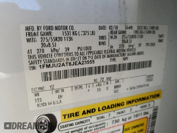 2018 Ford Expedition Limited with VIN 1FMJU2AT8JEA23555, listed as a Copart auction lot 51931575 with 215,159 mi miles and Salvage title. Bid and sale history available at DreamBid. Image 13.