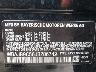 2018 BMW 5 Series M550i xDrive with VIN WBAJB9C56JB286742, listed as a IAAI auction lot 42176643 with 61,445 mi miles and . Bid and sale history available at DreamBid. Image 9.