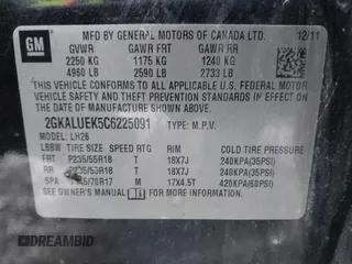 2012 GMC Terrain SLT-1 with VIN 2GKALUEK5C6225091, listed as a IAAI auction lot 41073151 with 129,989 mi miles and . Bid and sale history available at carsss.com. Image 9.