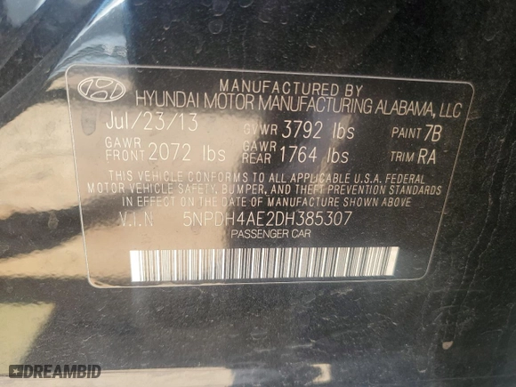 2013 Hyundai Elantra GLS with VIN 5NPDH4AE2DH385307, listed as a Copart auction lot 49011685 with 187,731 mi miles and Salvage Title. Bid and sale history available at carsss.com. Image 14.