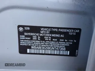 2016 BMW 3 Series 328i with VIN WBA8E9G58GNT47368, listed as a Copart auction lot 52443285 with 46,283 mi miles and Salvage Title. Bid and sale history available at carsss.com. Image 12.