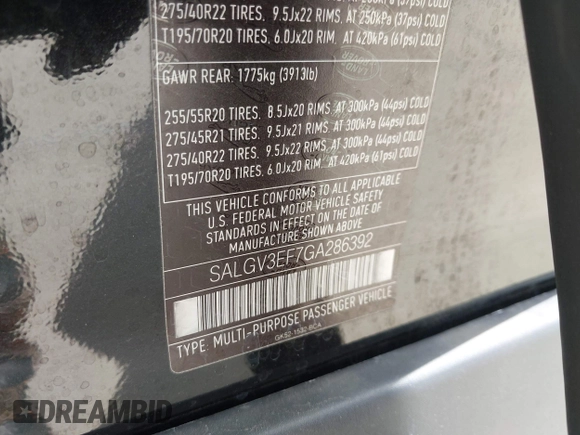 2016 Land Rover Range Rover с VIN SALGV3EF7GA286392, выставлен на аукционе IAAI как лот 42544095 с пробегом 65 568 миль миль и . История ставок и продаж доступна на DreamBid. Изображение 9.