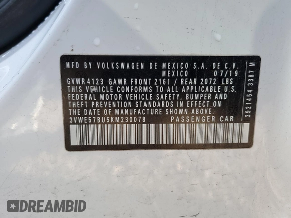 2019 Volkswagen Jetta SEL with VIN 3VWE57BU5KM230078, listed as a Copart auction lot 80635694 with 62,449 mi miles and Salvage title. Bid and sale history available at DreamBid. Image 14.