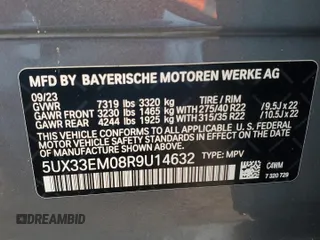 2024 BMW X7 M60i with VIN 5UX33EM08R9U14632, listed as a Copart auction lot 44566175 with 0 mi miles and Salvage Title. Bid and sale history available at carsss.com. Image 15.