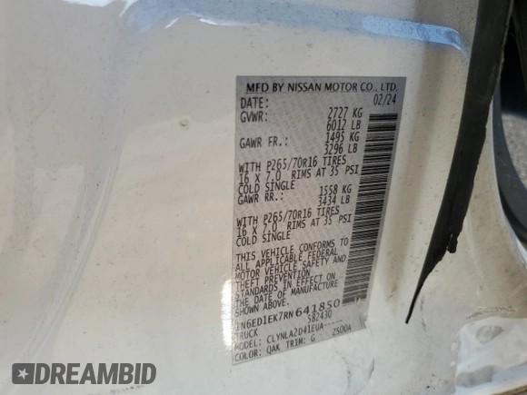 2024 Nissan Frontier S z VIN 1N6ED1EK7RN641850, wystawiony jako Copart lot #75981744 z przebiegiem 19 520 mil mil oraz Szkoda całkowita • Salvage title. Historia ofert i sprzedaży dostępna na DreamBid. Obrazek 14.