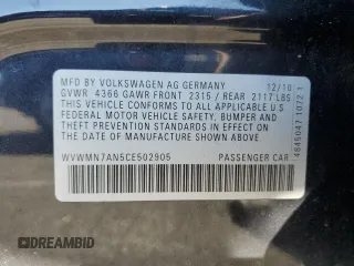 2012 Volkswagen CC Sport with VIN WVWMN7AN5CE502905, listed as a Copart auction lot 74659494 with 95,945 mi miles and Salvage Title. Bid and sale history available at carsss.com. Image 12.