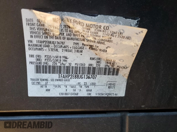 2018 Ford Taurus SEL with VIN 1FAHP2E88JG136707, listed as a Copart auction lot 46612375 with 118,938 mi miles and Salvage Title. Bid and sale history available at carsss.com. Image 14.