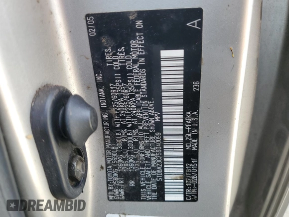 2005 Toyota Sienna LE with VIN 5TDBA23C75S040099, listed as a Copart auction lot 49633765 with 143,548 mi miles and Clean Title. Bid and sale history available at DreamBid. Image 13.