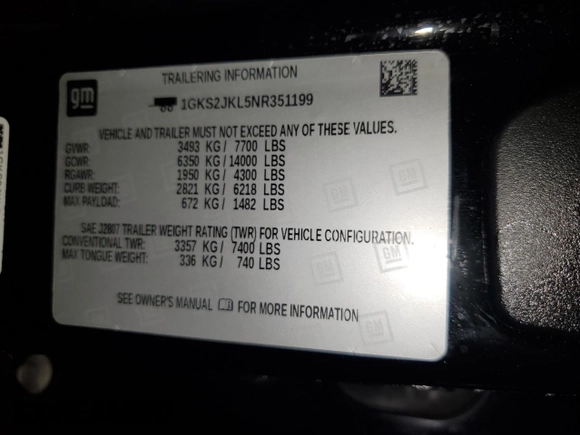2022 GMC Yukon XL Denali with VIN 1GKS2JKL5NR351199, listed as a Copart auction lot 42366055 with 51,021 mi miles and Salvage Title. Bid and sale history available at carsss.com. Image 15.