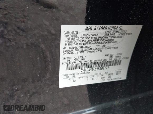 2009 Ford Flex Limited with VIN 2FMDK53C69BA04172, listed as a IAAI auction lot 42079475 with 159,901 mi miles. Bid and sale history available at carsss.com. Image 9.