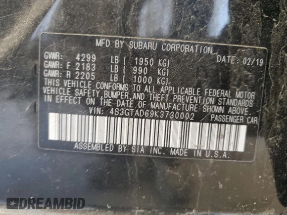 2019 Subaru Impreza Premium z VIN 4S3GTAD69K3730002, wystawiony jako Copart lot #61942905 z przebiegiem 73 683 mil mil oraz Szkoda całkowita • Salvage title. Historia ofert i sprzedaży dostępna na DreamBid. Obrazek 13.