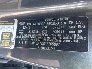 2020 Kia Forte LXS with VIN 3KPF24AD0LE205892, listed as a IAAI auction lot 41768619 with 106,913 mi miles. Bid and sale history available at carsss.com. Image 9.