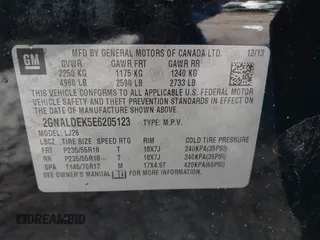 2014 Chevrolet Equinox LTZ with VIN 2GNALDEK5E6205123, listed as a IAAI auction lot 41541781 with 98,784 mi miles and . Bid and sale history available at DreamBid. Image 9.