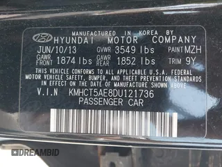 2013 Hyundai Accent GS z VIN KMHCT5AE8DU121736, wystawiony jako IAAI lot #42484416 z przebiegiem 102 830 mil mil oraz . Historia ofert i sprzedaży dostępna na DreamBid. Obrazek 9.