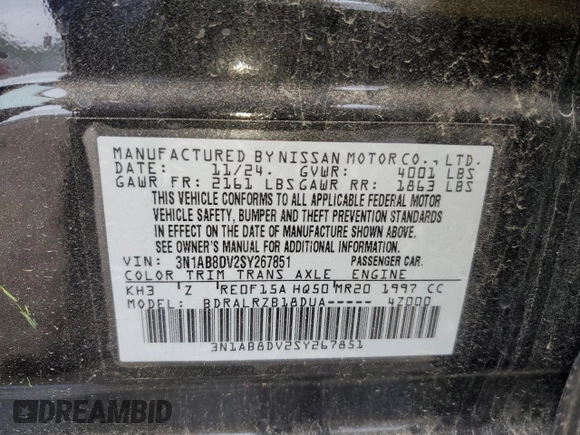 2025 Nissan Sentra SR z VIN 3N1AB8DV2SY267851, wystawiony jako Copart lot #59961715 z przebiegiem 9 955 mil mil oraz Nie do naprawy • Non repairable. Historia ofert i sprzedaży dostępna na DreamBid. Obrazek 12.