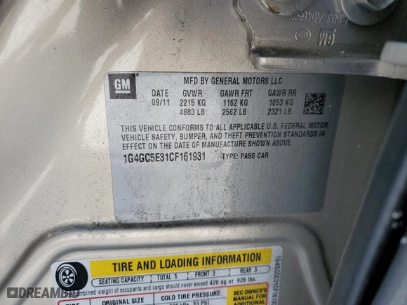 2012 Buick LaCrosse Leather with VIN 1G4GC5E31CF161931, listed as a Copart auction lot 46080925 with 120,243 mi miles and Salvage Title. Bid and sale history available at carsss.com. Image 14.