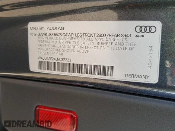 2020 Audi A7 Premium Plus с VIN WAUU2AF24LN032223, выставлен на аукционе Copart как лот 53720195 с пробегом 49 391 миль миль и Списание • Salvage title. История ставок и продаж доступна на DreamBid. Изображение 12.