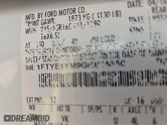 2016 Ford Transit Cargo with VIN 1FTYE1YM9GKB15650, listed as a IAAI auction lot 42679252 with 216,239 mi miles and . Bid and sale history available at DreamBid. Image 10.