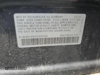 2012 Volkswagen CC Sport с VIN WVWMN7AN3CE504605, выставлен на аукционе Copart как лот 57232585 с пробегом 96 362 миль миль и Списание • Salvage title. История ставок и продаж доступна на DreamBid. Изображение 12.