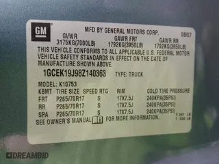 2008 Chevrolet Silverado 1500 LT w/1LT with VIN 1GCEK19J98Z140363, listed as a IAAI auction lot 41737079 with 170,787 mi miles. Bid and sale history available at carsss.com. Image 9.